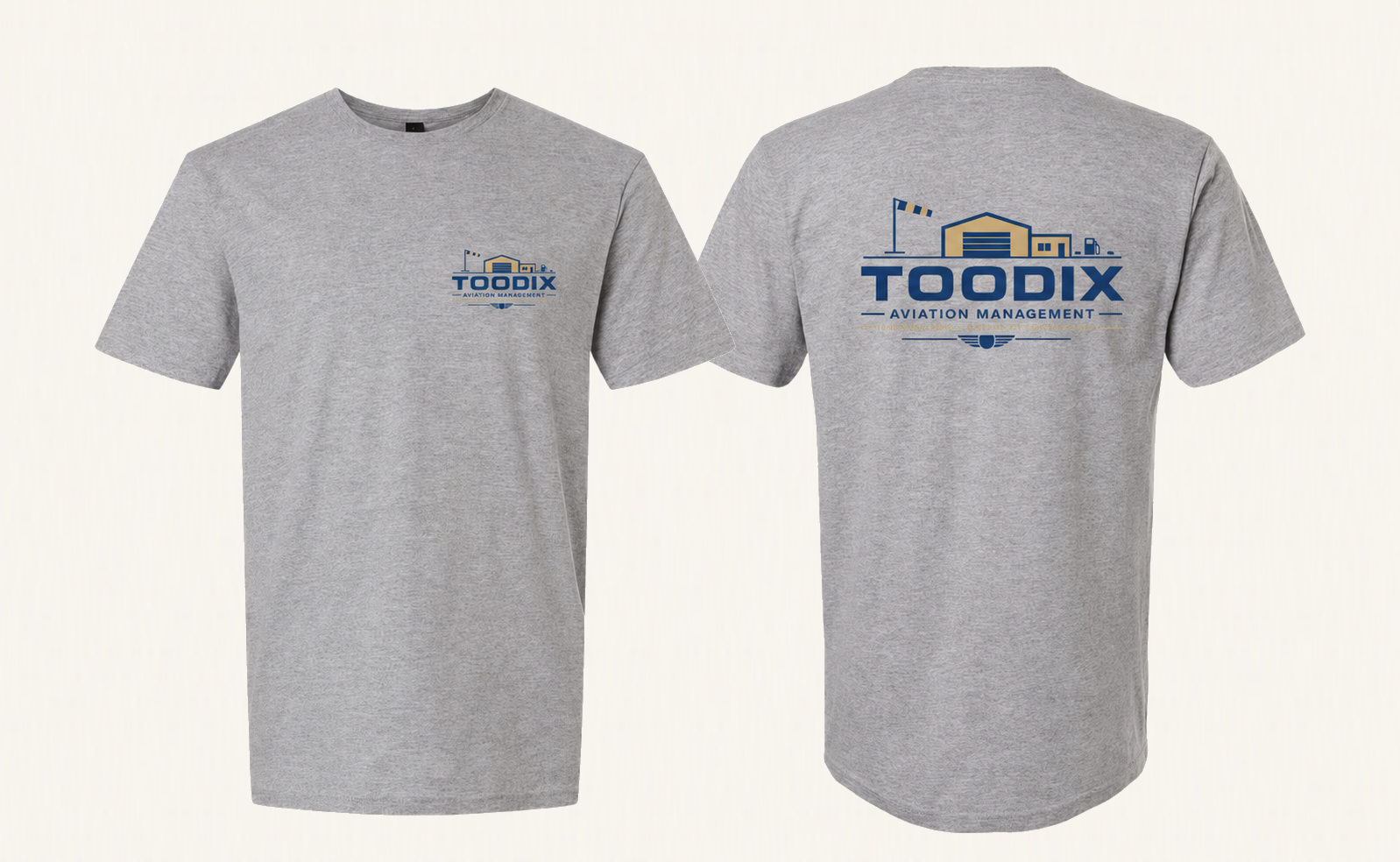 Sport-gray TOODIX Aviation Management T-shirt shown from the front and back